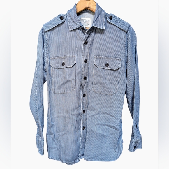Joe's Jeans The Shirt Indigo Stripe Distressed Button Up Women's EXTRA SMALL - Picture 1 of 8